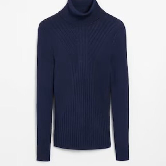 WHITE HOUSE BLACK MARKET LONG SLEEVE RIBBED TURTLENECK OFFICER NAVY BLUE XS NWT - Picture 7 of 8